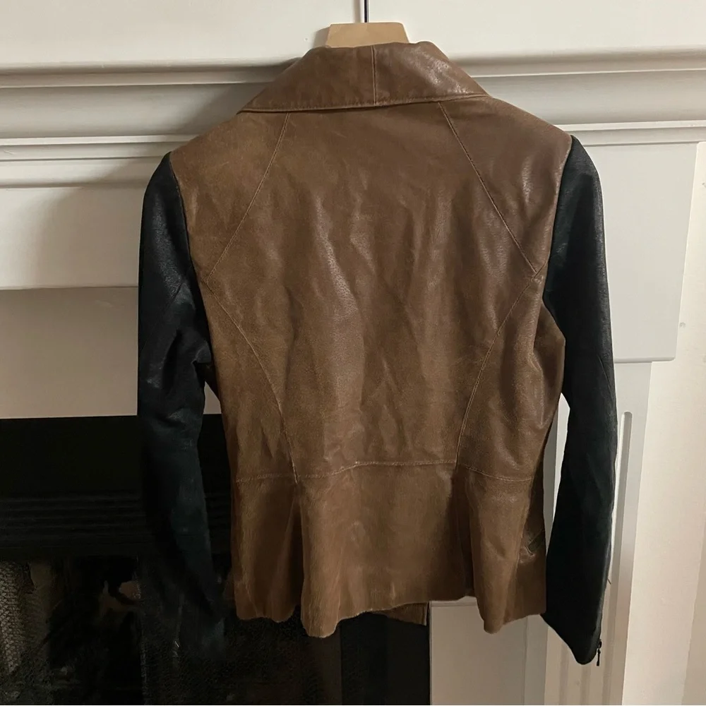 G.I.L.I. Brown Genuine Leather Black Moto Jacket Size XS - Picture 3 of 4